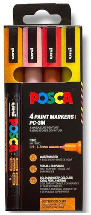 Posca POSCA PC-3M Glitter Ciepły (Orange,Pink,Czerwony,Żółty)