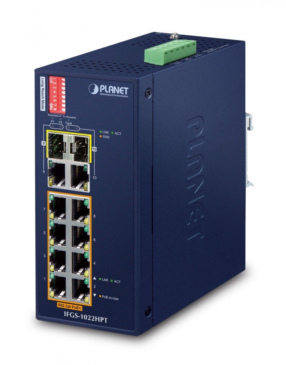 Przełącznik indukcyjny IFGS-1022HPT 8x 100Mb PoE +2 Giga/SFP