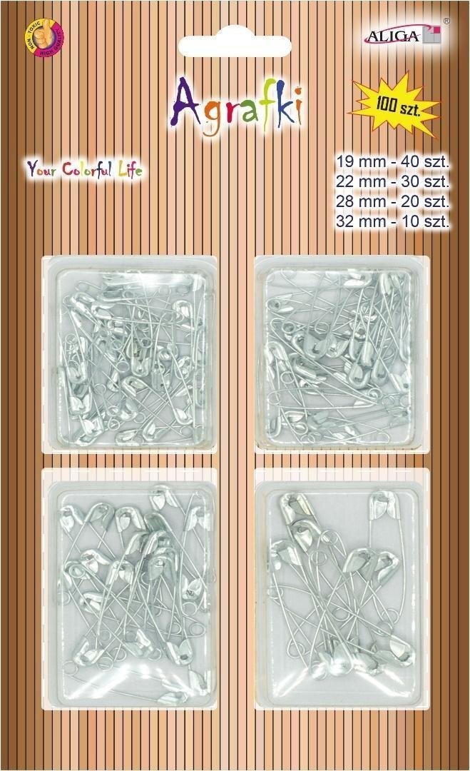 Aliga Agrafki srebrne mix wielkości 100szt (5902150653103)