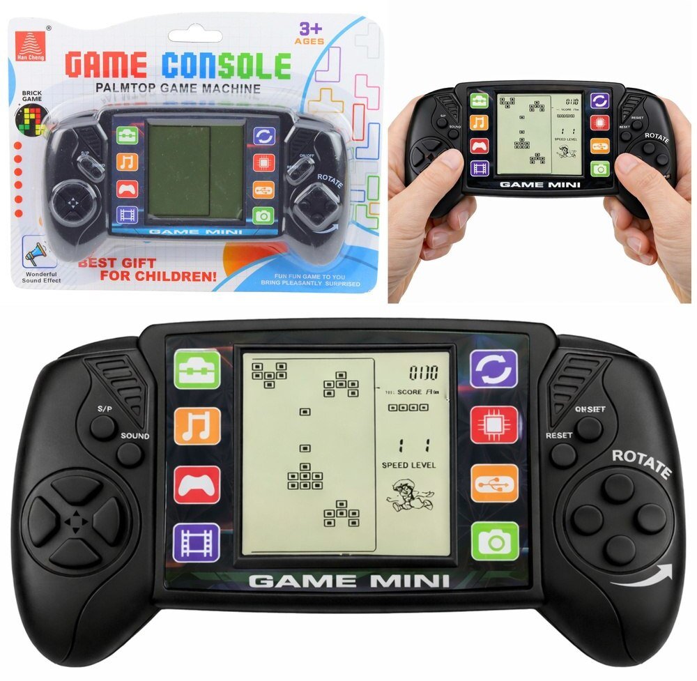 LeanToys Elektroniczna Gra Konsola Do Gry Tetris Przenośna LCD Czarna EDUKAMP