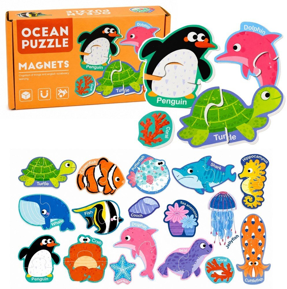 LeanToys Puzzle magnetyczne zwierzęta morskie magnesy na lodówkę edukacyjne 30 el.