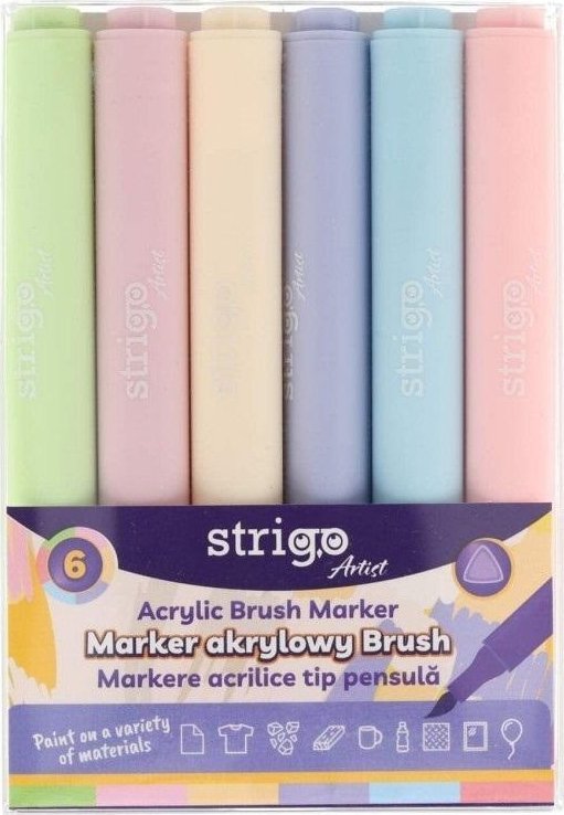 Strigo Marker akrylowy z końcówką Brush 6kol STRIGO