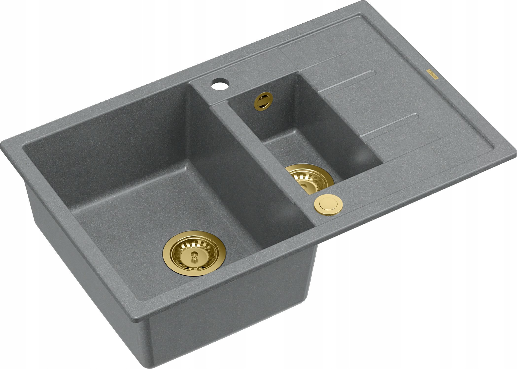 Zlewozmywak GraniteQ MORGAN 156 zlewozmywak silver stone z syfonem Push To Open okrągły 1,5-komorowy...
