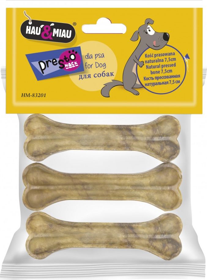 Hau&Miau KOŚĆ PRASOWANA, 7,5 cm, 5szt/op, 75 g/op, 96 op/karton