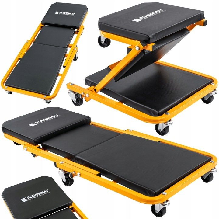 Powermat Leżanka Warsztatowa 2W1 Siedisko serwisowe Taboret Stołek 150kg 91cm Kółka
