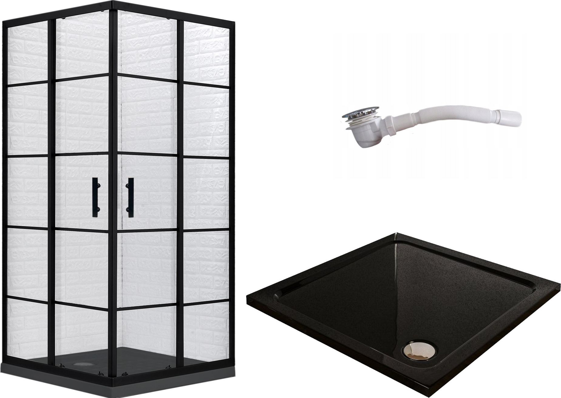 Toule Kabina prysznicowa 90x90 czarna 193 szkło slim 5cm