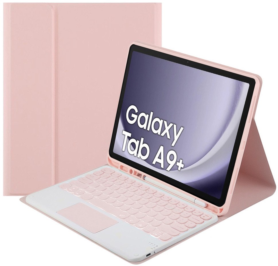 Etui z klawiaturą Bluetooth touchpad do Galaxy Tab A9 Plus (Różowe)