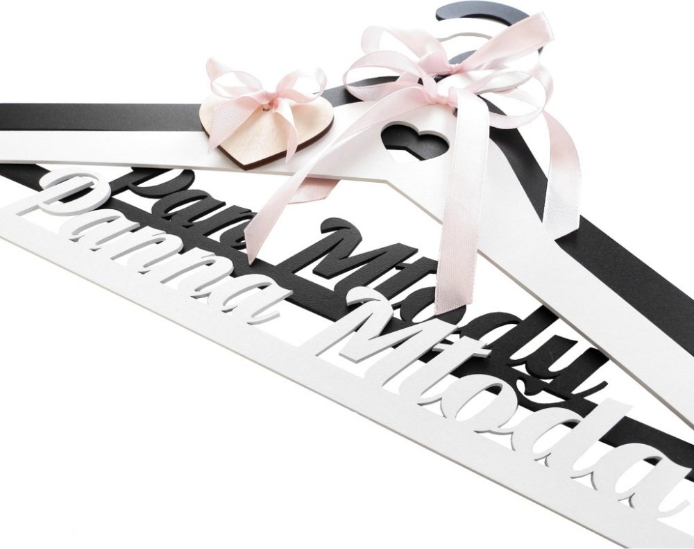 MT3CH Eleganckie metalowe wieszaki ślubne weselne Panna Młoda Pan Młody 3D wstążka personalizacja gr...