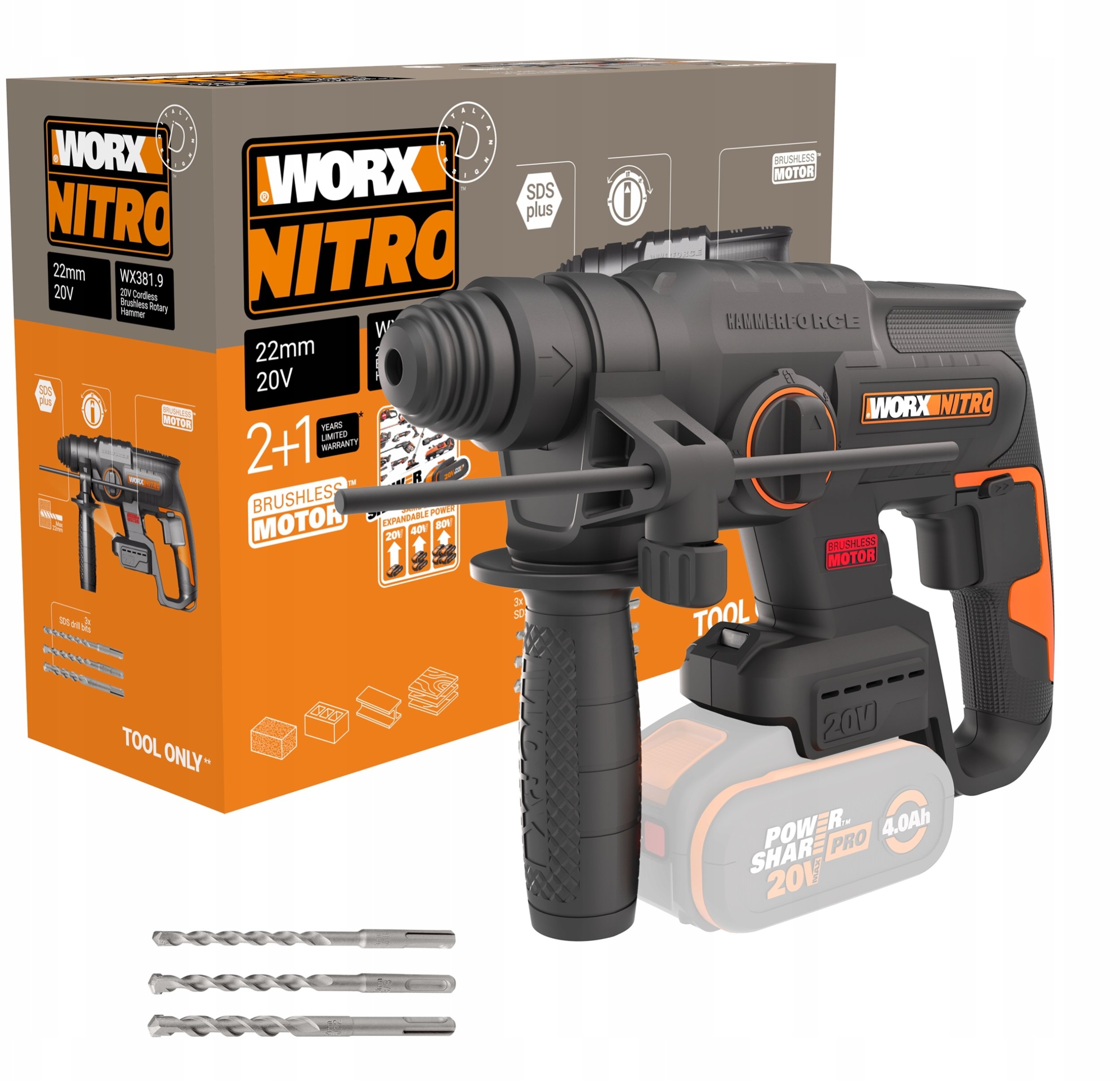 Młotowiertarka Worx Młotowiertarka WX381.9 SDS+ 4700 ud/min 1350 obr/min