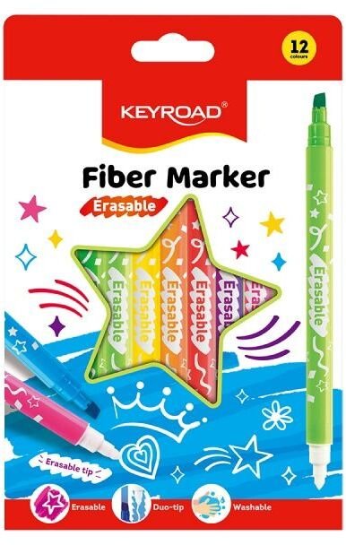 Keyroad Flamastry KEYROAD Fiber Marker 12 szt. mix kolorów