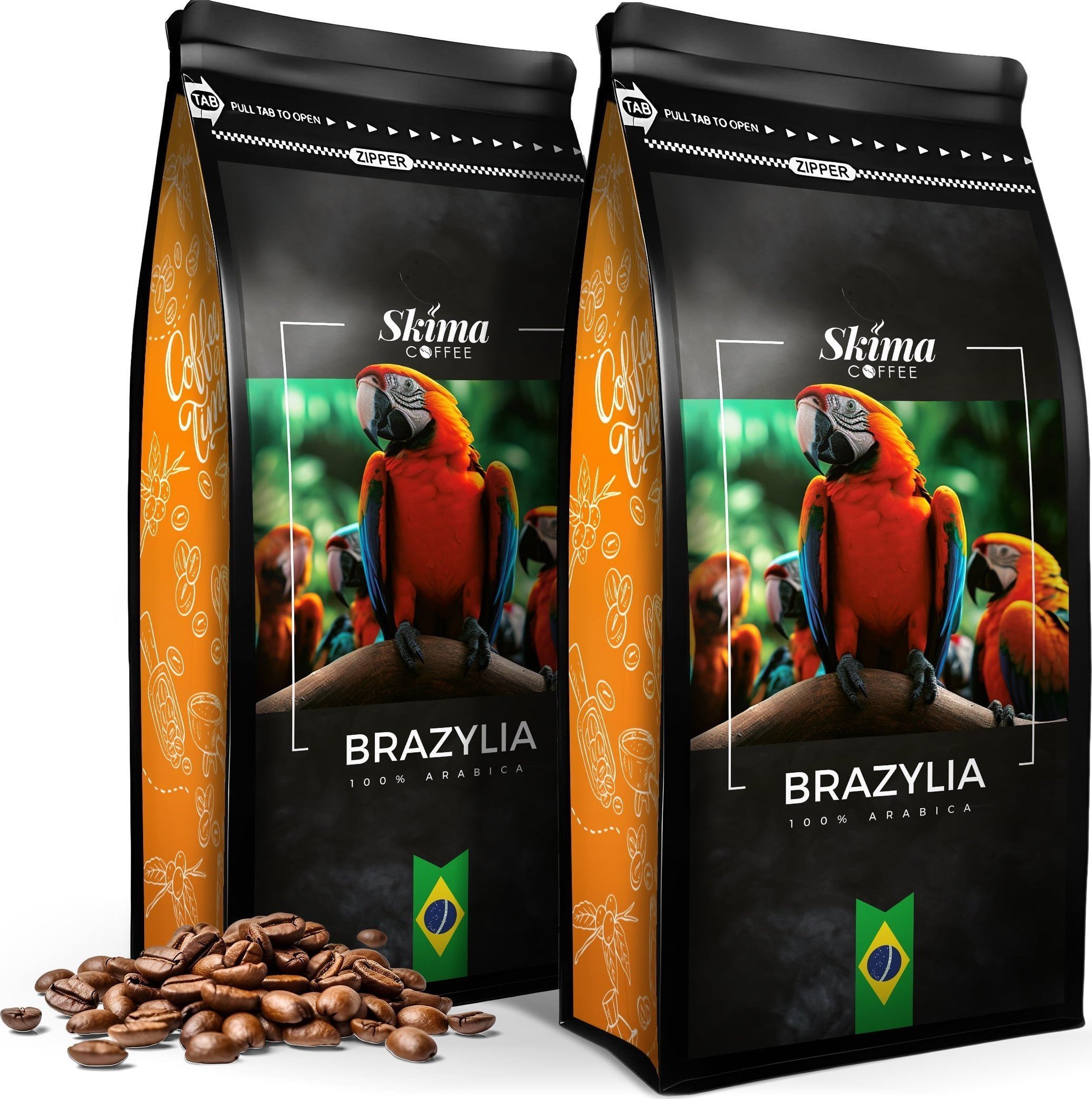 Kawa ziarnista SkimaCoffee Zestaw Kawa ziarnista 1kgX2 BRAZYLIA 100% ARABICA Świeżo Palona do ekspresu