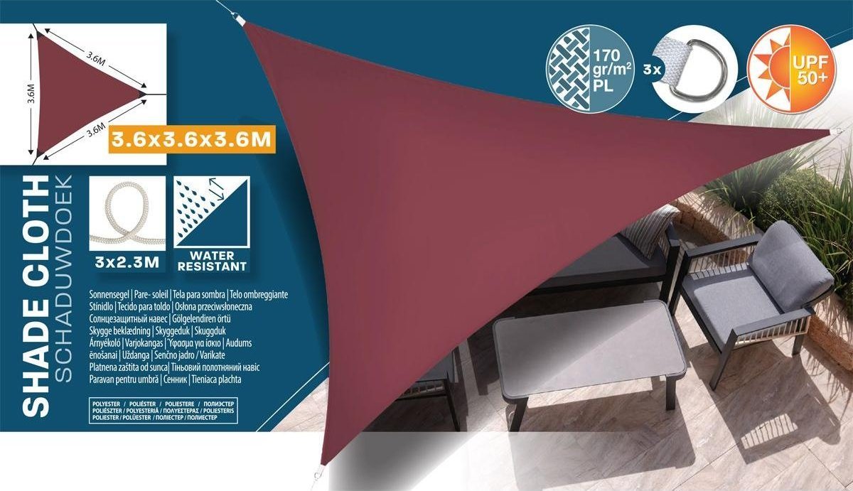 ProGarden ŻAGIEL PRZECIWSŁONECZNY OGRODOWY TRÓJKĄT 3,6X3,6X3,6M BORDOWY