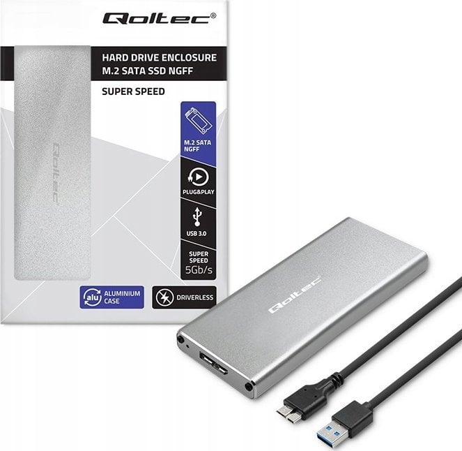 Kieszeń Qoltec Obudowa/kieszeń na dysk M.2 SSD | SATA | NGFF | USB 3.0 | Super speed 5Gb/s | 2TB | S...
