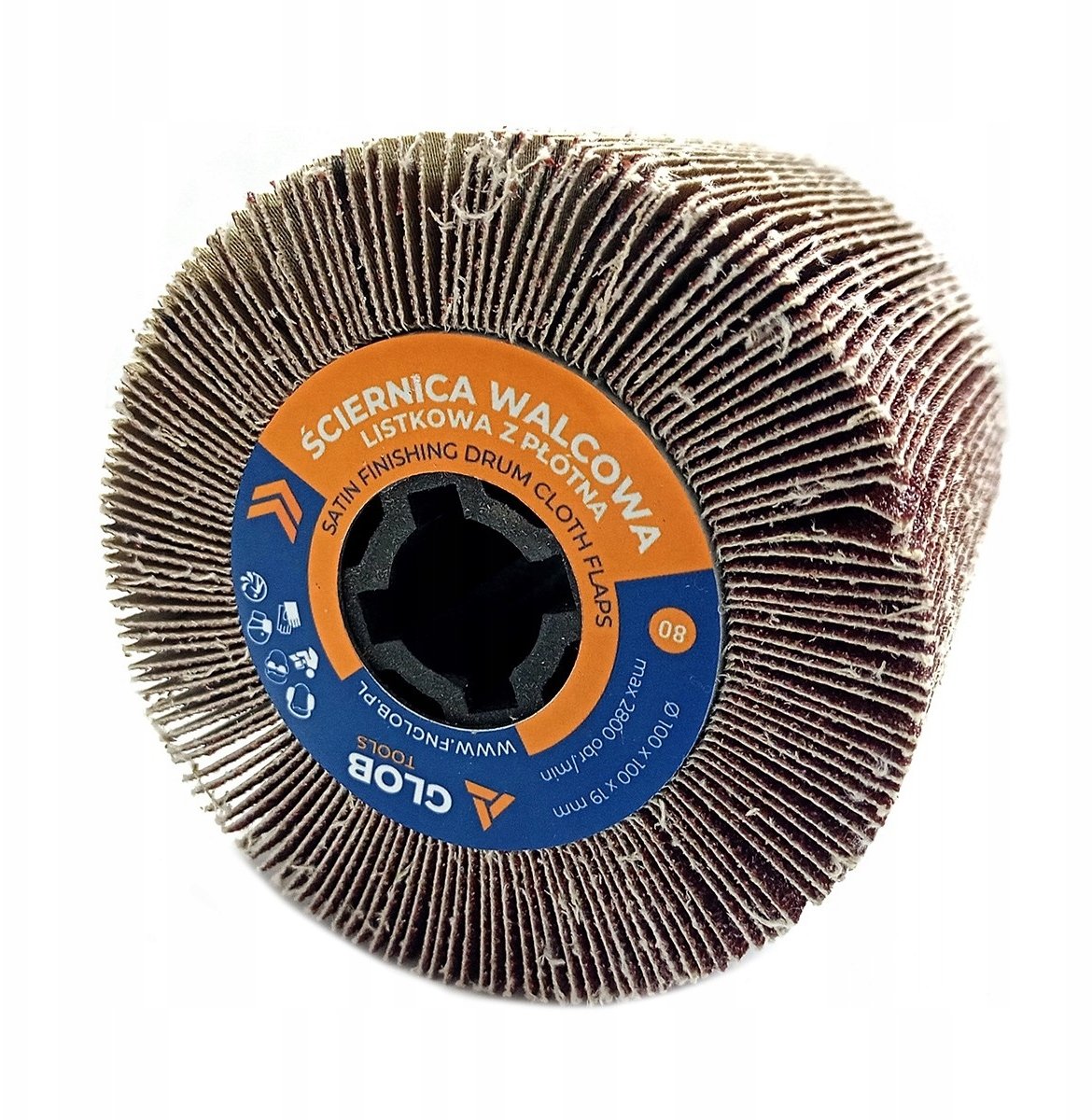 Glob Ściernica walcowa listkowa Tools z płótna 100x100x19mm Satyniarka (GLOBTOOLS-SLW-10019-P080)