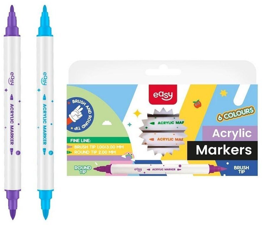 Kolorowe Baloniki Marker akrylowy podwójny 6 kolorów EASY