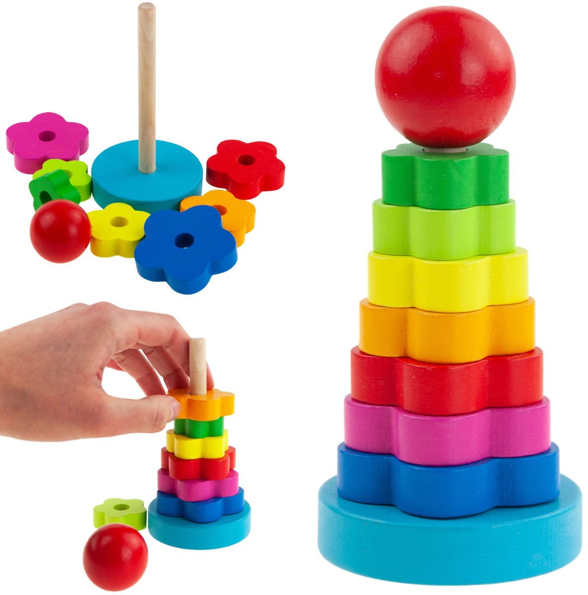 TG67026 KLOCKI DREWNIANE WIEŻA UKŁADANKA SORTER PIRAMIDKA