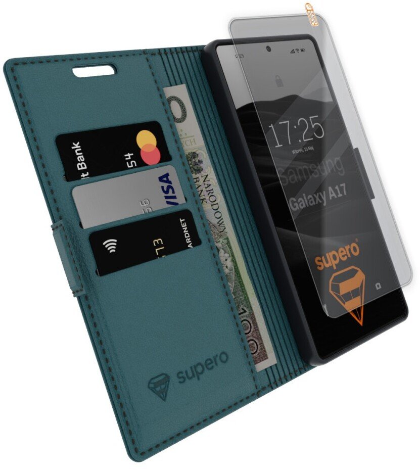 SUPERO Etui z klapką Business Wallet Case do Samsung Galaxy A17 4G/5G, zielony + szkło