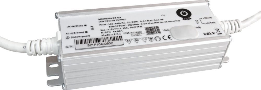 MPL Power MCHQ50V12-GA: zasilacz LED 12V/4.16A 50W CV, metal case, PFC, Universal AC input (max 305V...