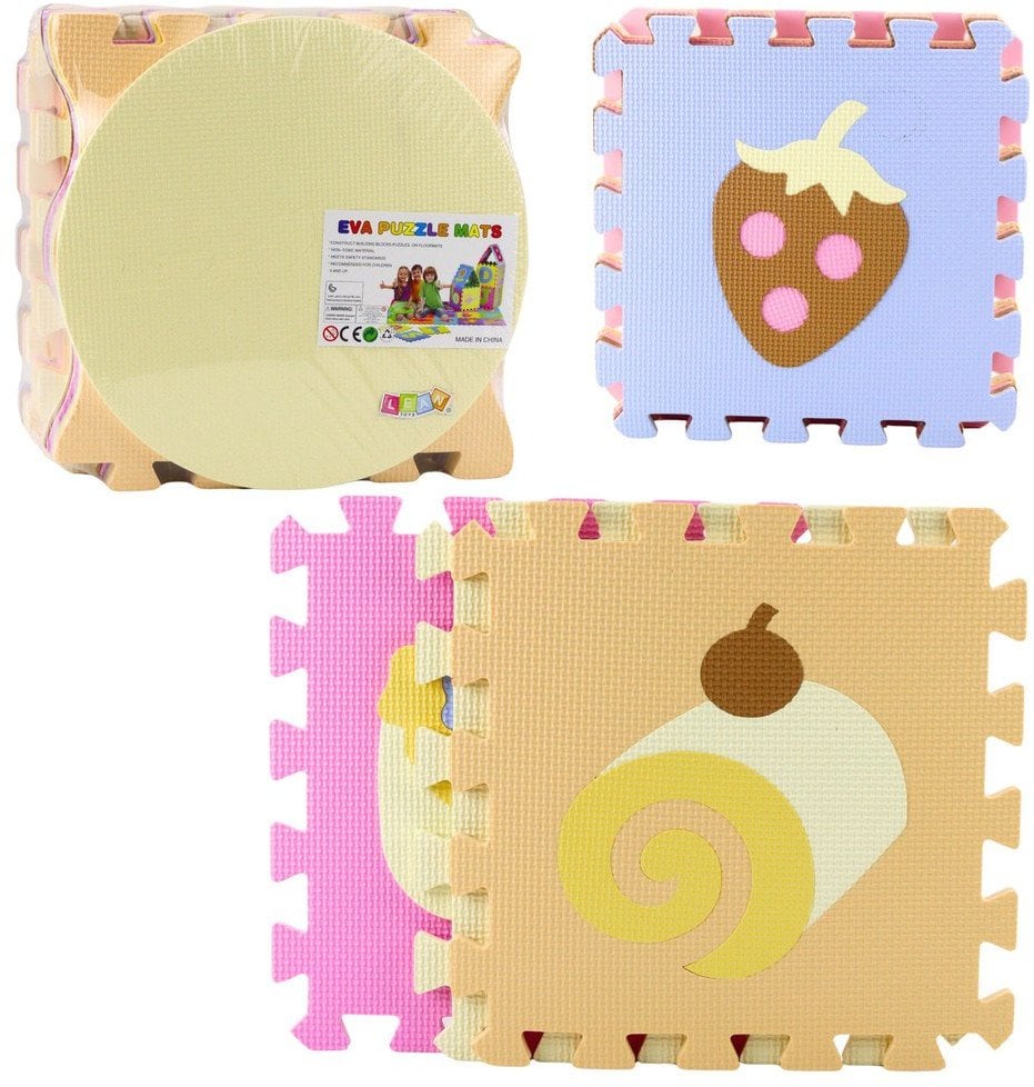LeanToys Miękkie Puzzle Mata Edukacyjna Pianka EVA Owoce Słodycze Pastelowe 16 el.