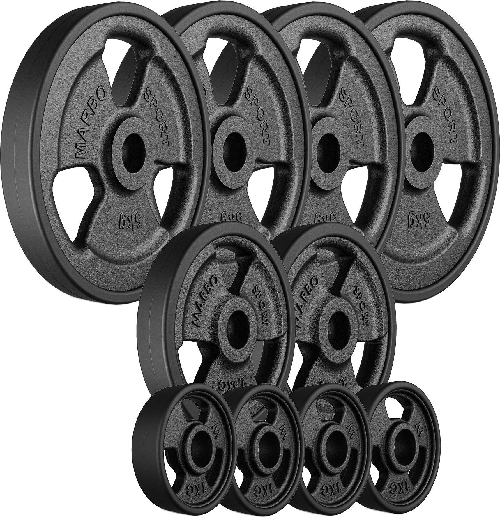 Marbo Sport Zestaw obciążeń gumowanych 29 kg /4 x 5 kg + 2 x 2,5 kg + 4 x 1 kg -