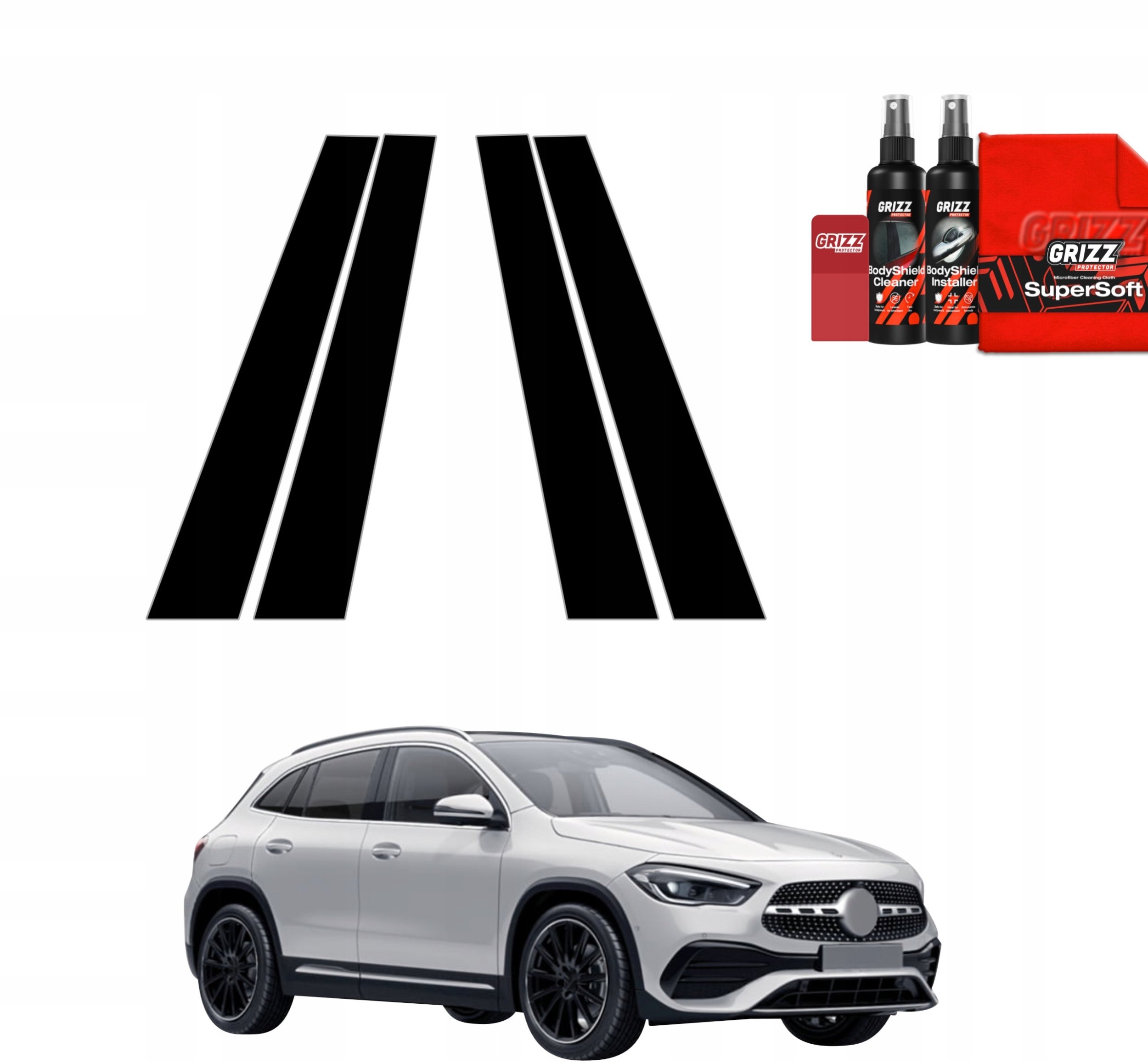 GrizzGlass Czarna folia na słupki GrizzGlass BodyShield do Mercedes GLA 200 (2020-2026) [4w1]
