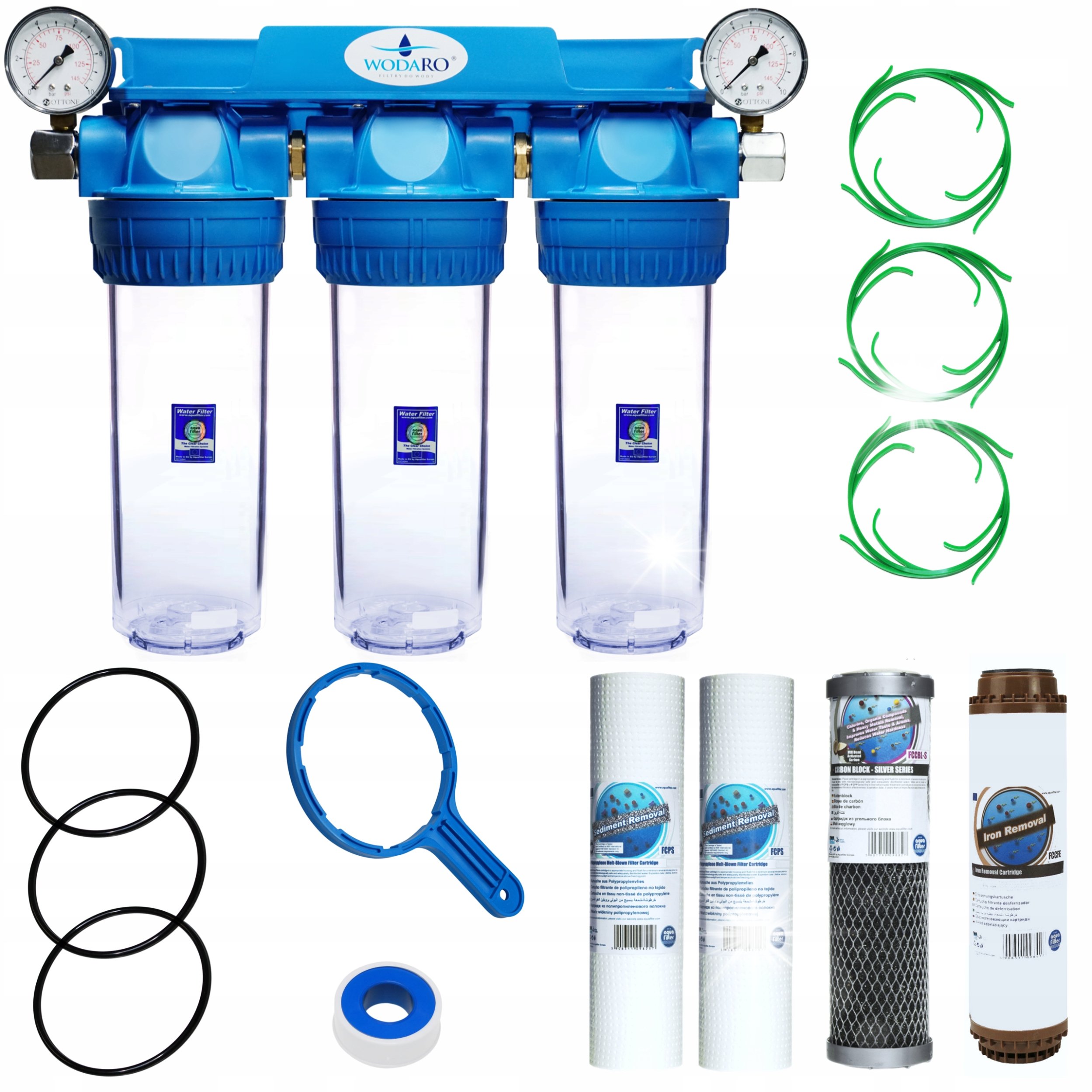 Aquafilter Filtr Wody Wstępny do Domu 3-STOPNIOWY Odżelaziacz Mechaniczny Narurowy