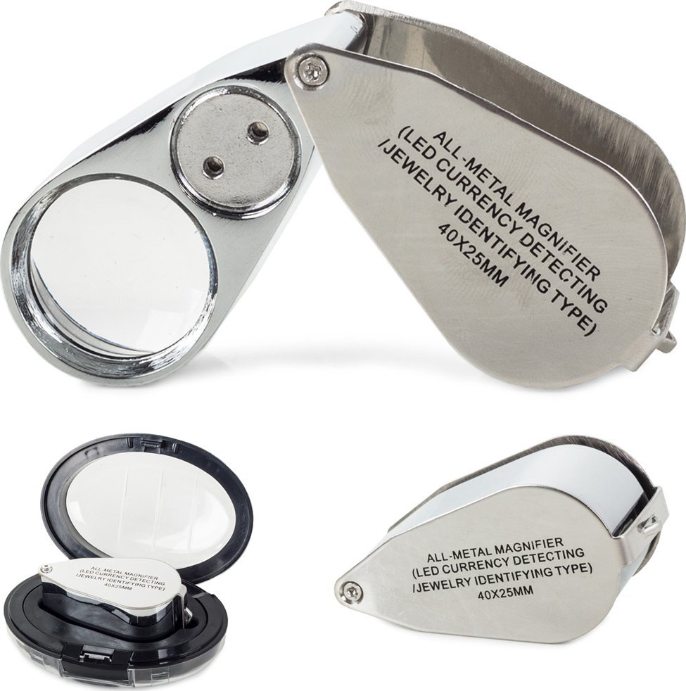 Verk Lupa kieszonkowa składana 2 led uv metalowa 40x Lupa kieszonkowa składana 2 led uv metalowa 40x