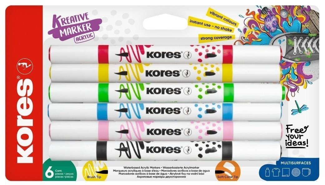 Tombow Markery akrylowe Kreative dwustronne 6szt (9023800230614)