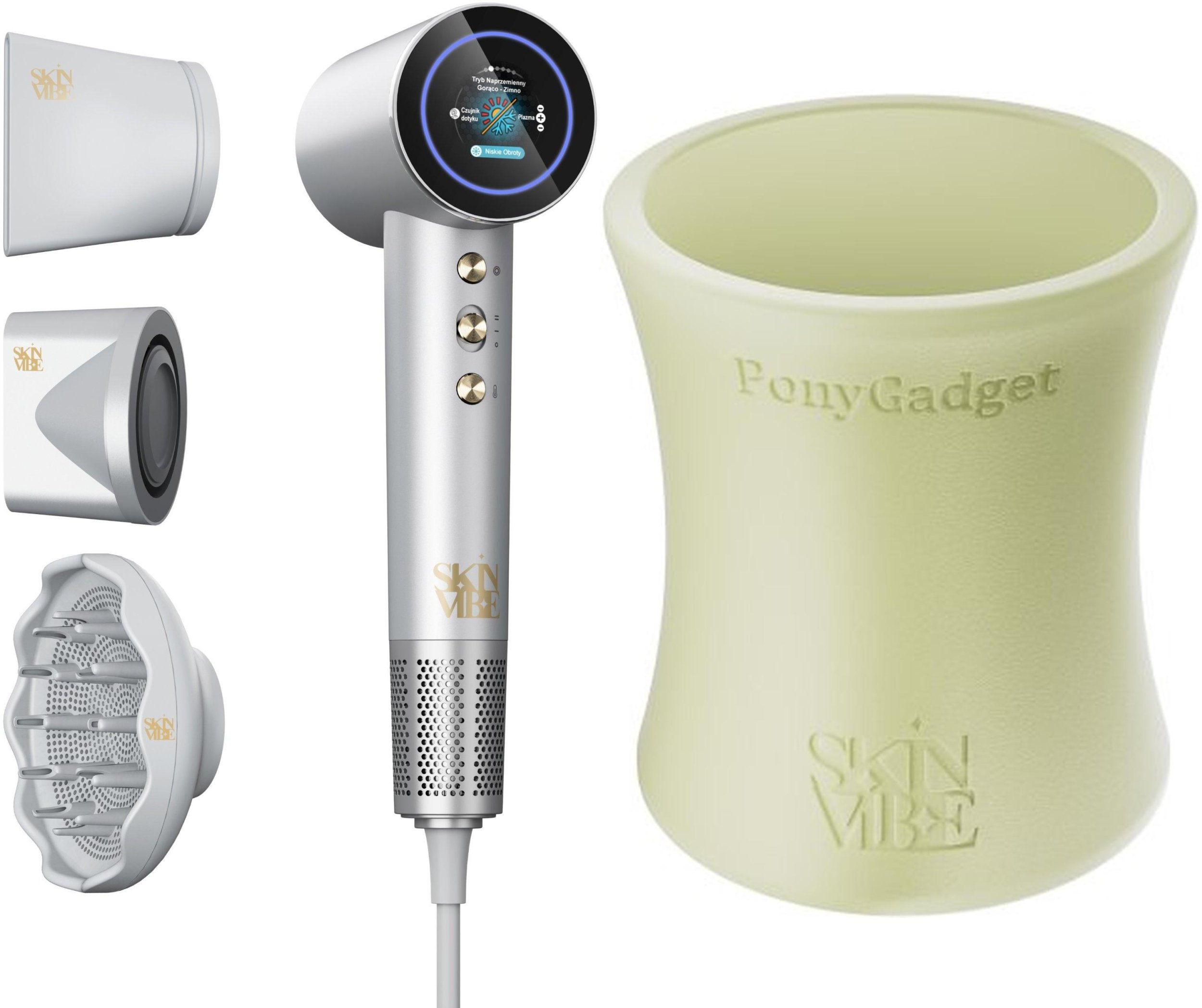 Suszarka SkinVibe SkinVibe Aurea Family X Plasma (SV-001SL) + SkinVibe PonyGadget - Guma do włosów, kremowa, XL (SV-006CR)