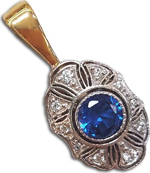 Zdjęcia - Pozostała biżuteria Lovrin Złota przywieszka 585 z okrągłą niebieską cyrkonią 2,28 g