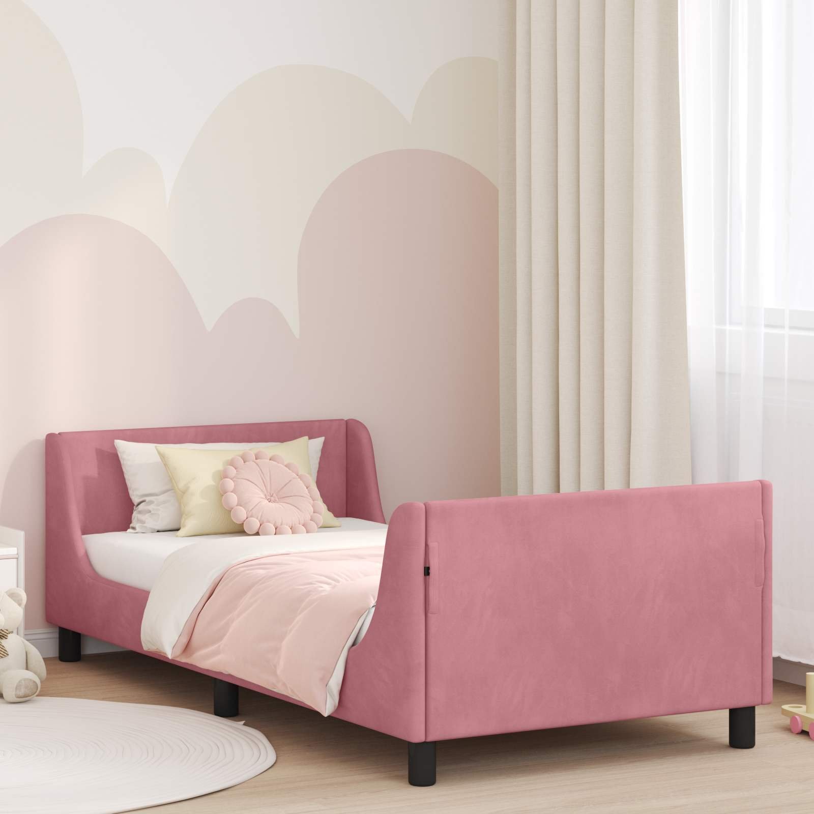 vidaXL Łóżko Dziecięce z Ramą i Zagłówkiem Różowy 80 x 200 cm Aksamit