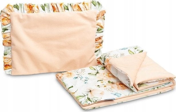 Sensillo KOMPLET DO WÓZKA VELVET Z FALBANKĄ PIWONIA BRZOSKWINIOWY