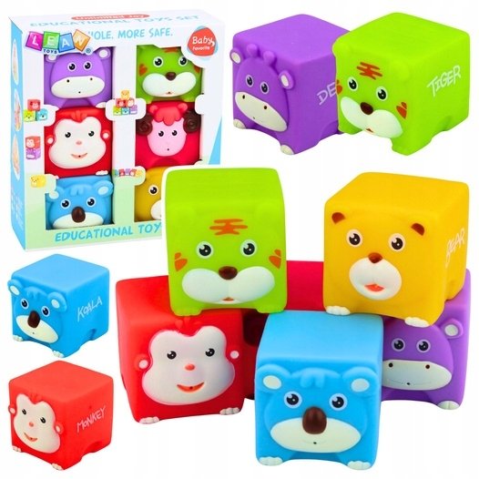 LeanToys Zestaw Miękkie Klocki Gumowe Zwierzątka Edukacyjne Kolorowe 6 szt.