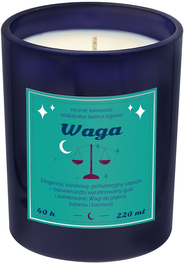 Cup&You Świeca zodiakalna zapachowa WAGA - bezpieczna, ręcznie robiona w szklanym słoiczku na prezent upominek dla osoby ze znakiem zodiaku WAGI