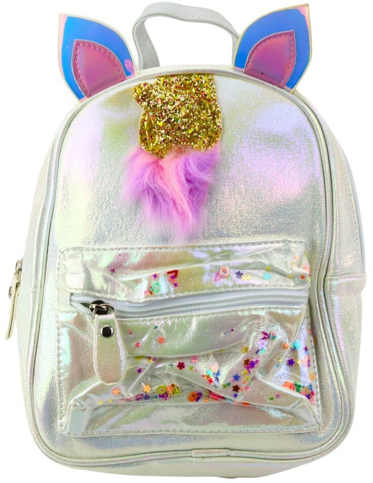 LeanToys Plecak Dziecięcy Z Rogiem Jednorożca Ruchome Konfetti Perłowy 25cm 4,5L EDUKAMP