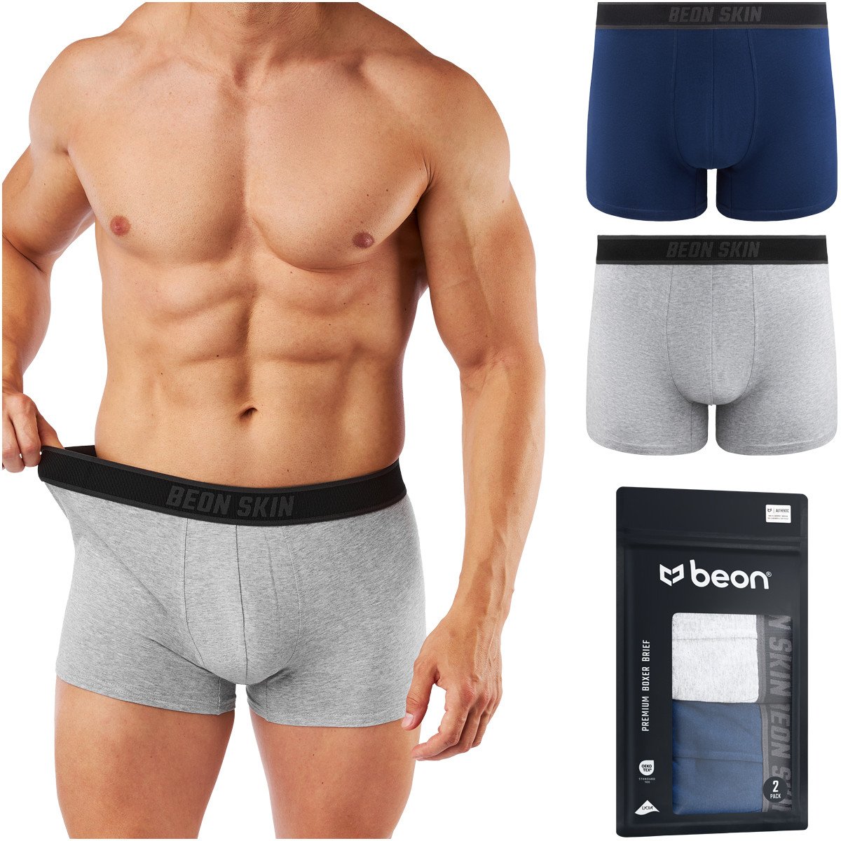 Beon Bokserki męskie MB-G11 Navy Blue 1x, Granite Grey 1x XL