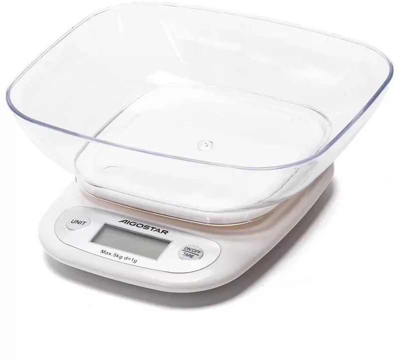 Waga kuchenna Aigostar Waga kuchenna do 5 kg / 1g PEYTON z przezroczystą misą do ważenia