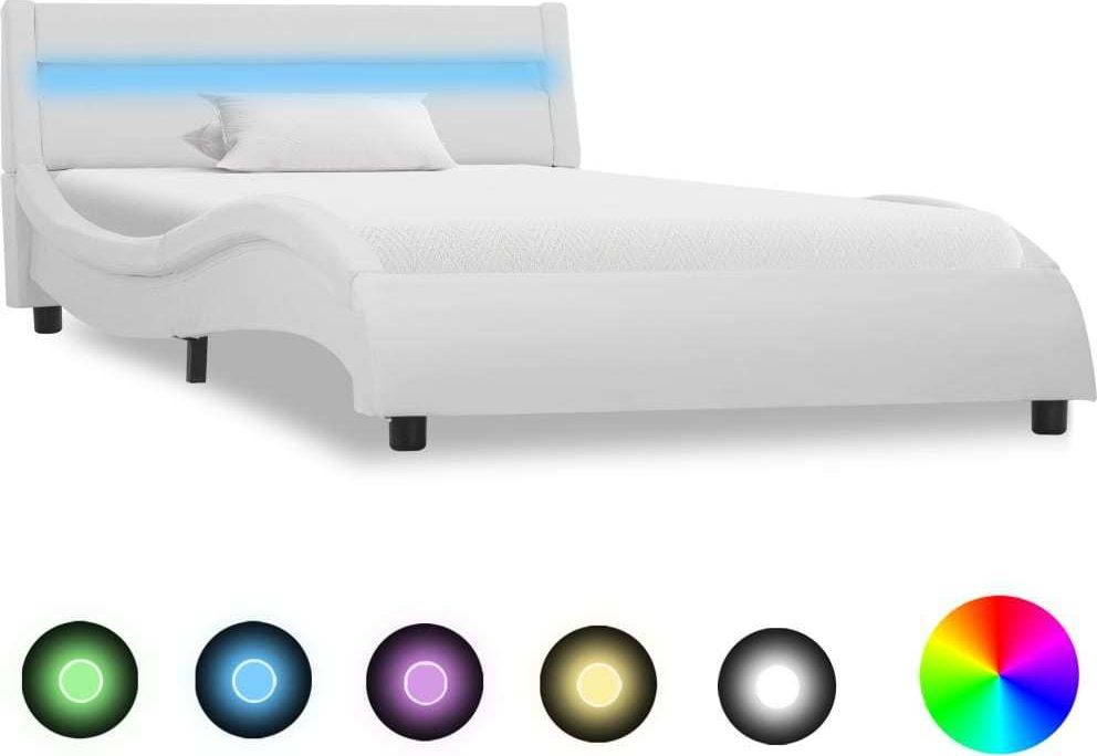 Фото - Ліжко VidaXL Rama łóżka z LED, biała, sztuczna skóra, 90 x 200 cm 