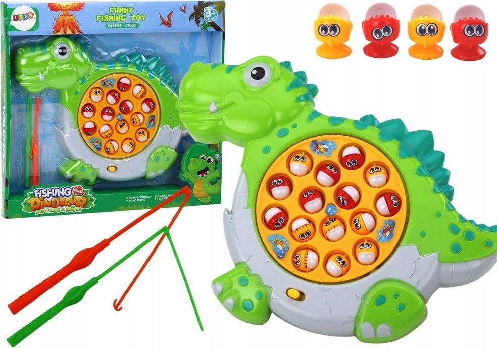 LeanToys Gra Zręcznościowa Łowienie Rybek Plansza Dinozaur Zielony