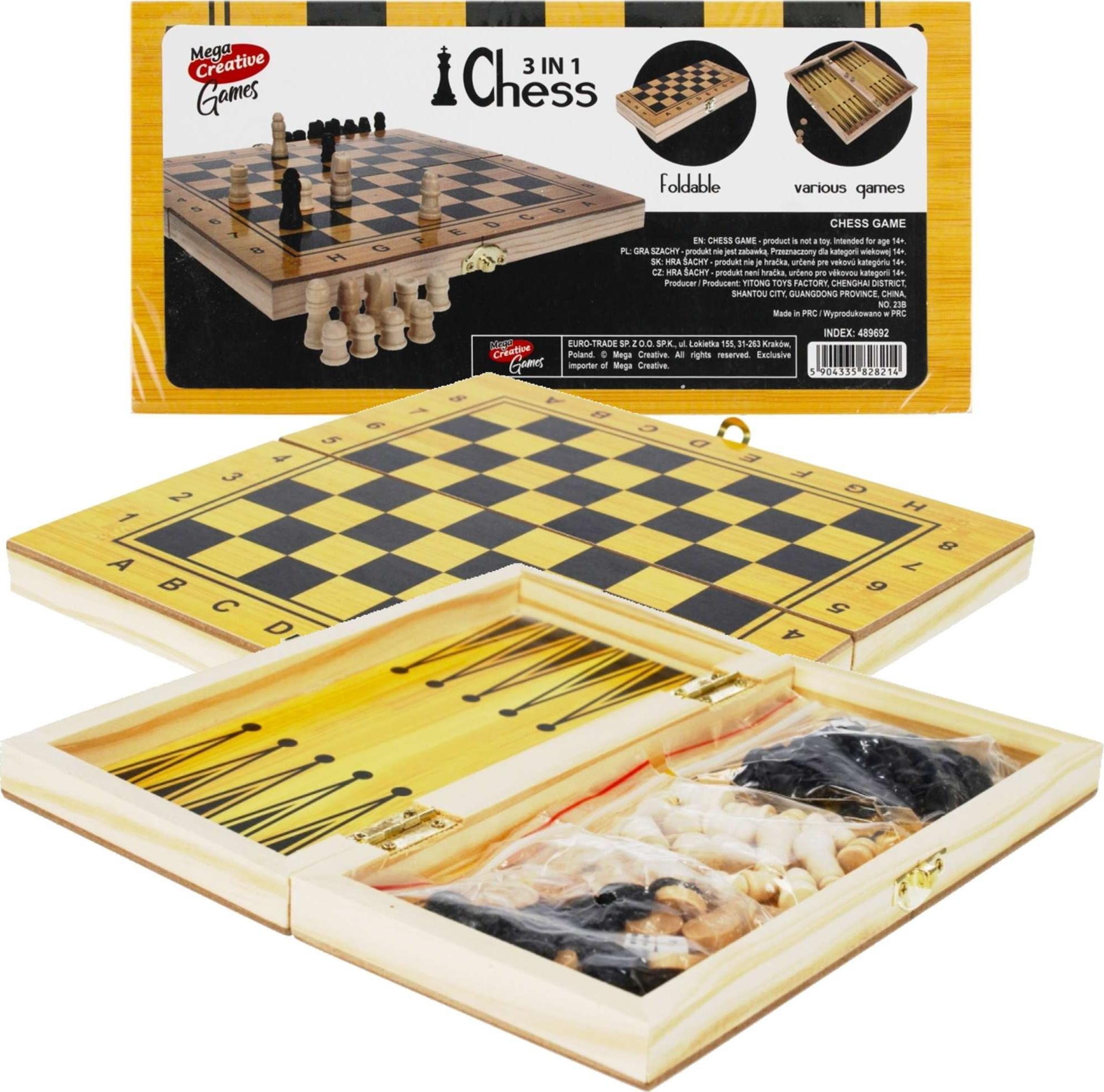 Mega Creative Gra towarzyska szachy 3w1 w drewnianym pudełku