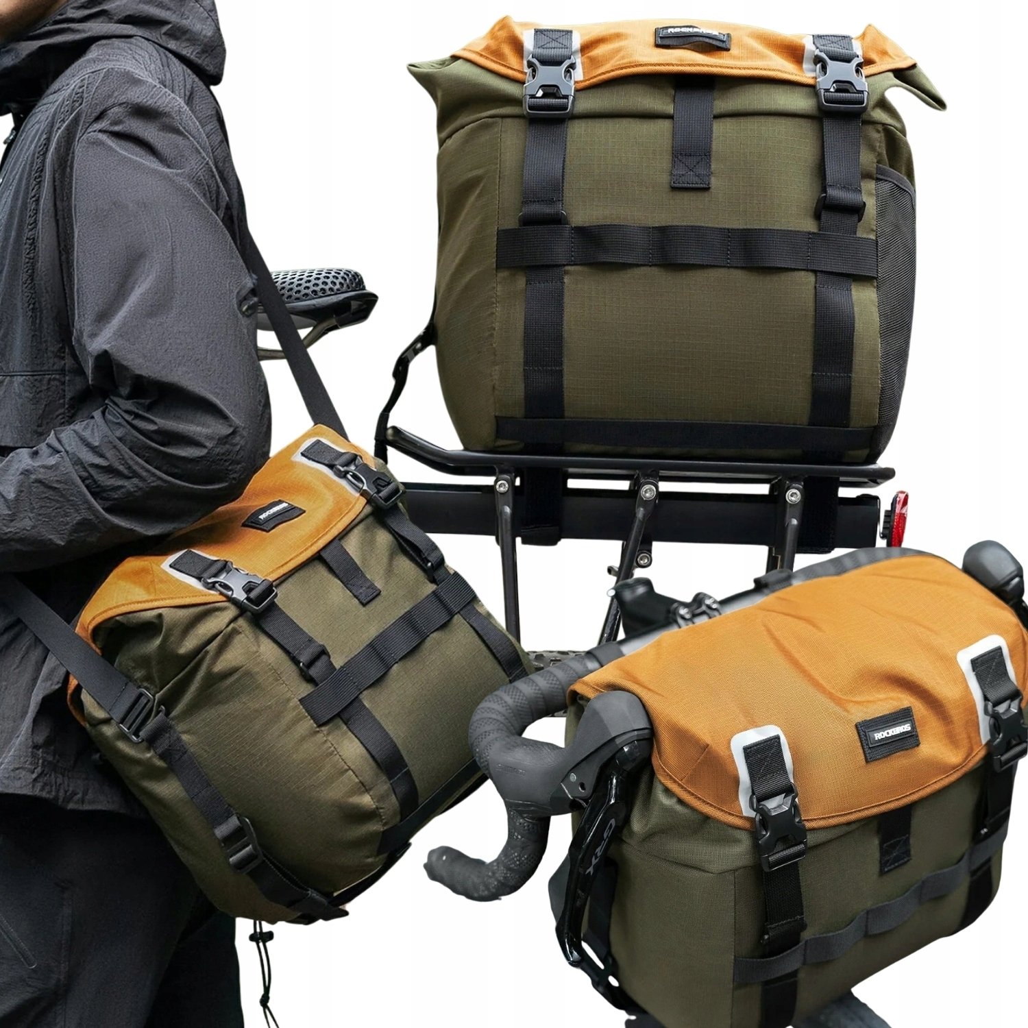RockBros Torba rowerowa Rockbros W019 na kierownicę 13,5-24L - zielono-pomarańczowa