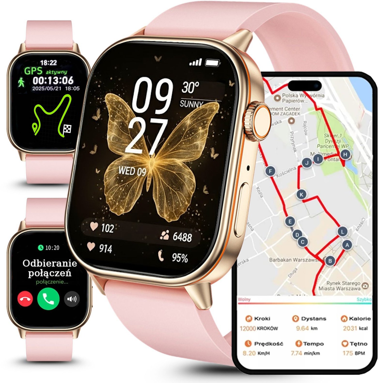 Smartwatch Rubicon Zegarek damski SMARTWATCH F42 -GPS- różowy PROF