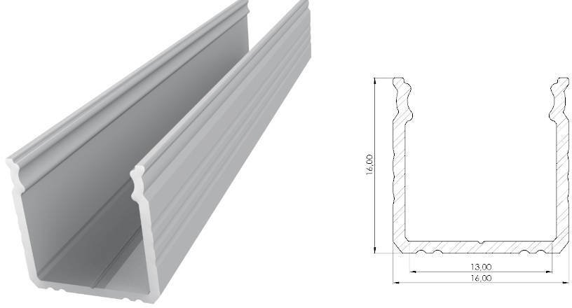 MPL Power Profil ALU nawierzchniowy 16mm, surowy, dł 1000mm, max szer tamy 12mm (AL12-GLS3-RW-1000)