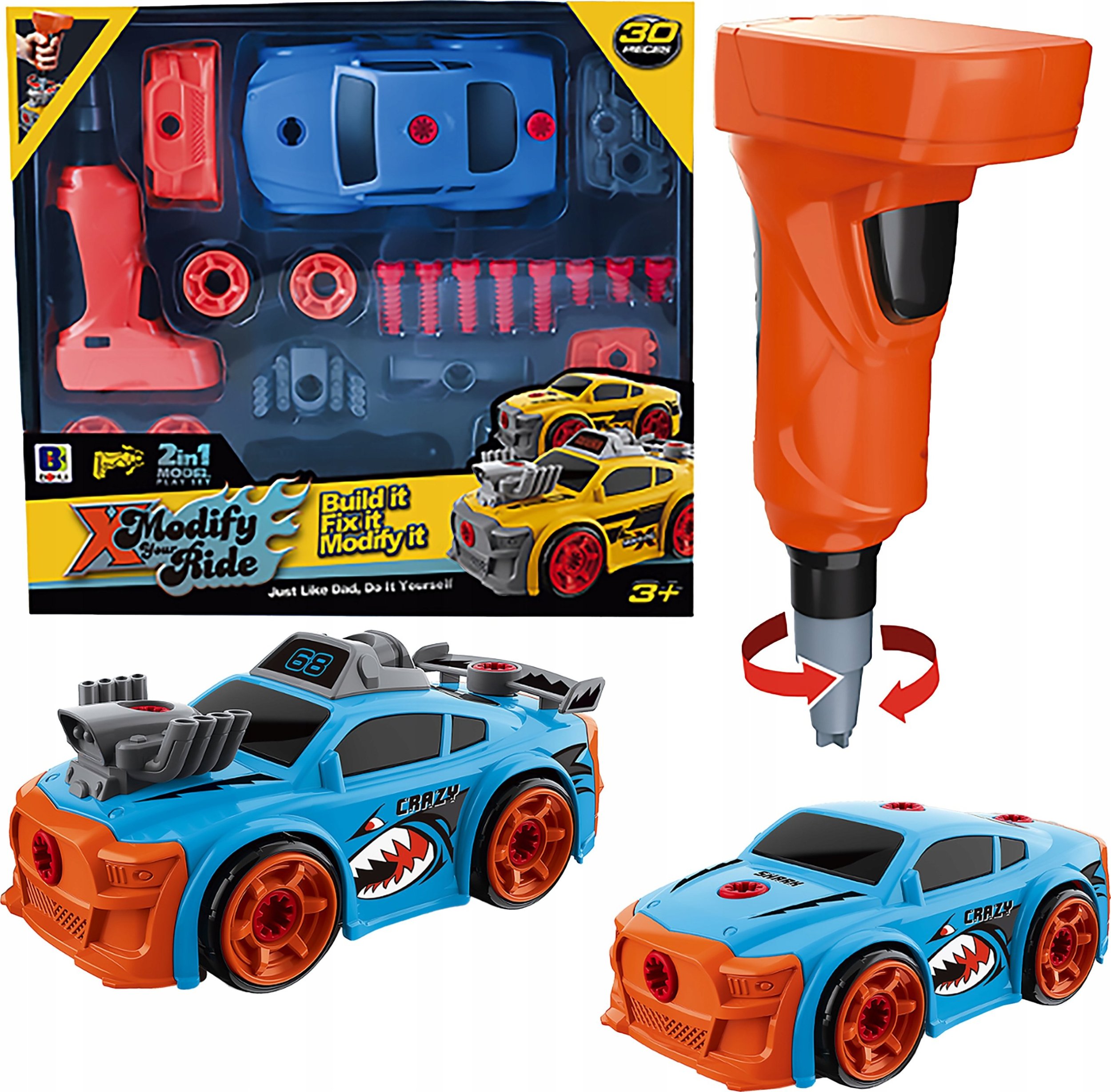 Sportowy Samochód do rozkręcania i skręcania 2w1 TUNING + Wkrętarka