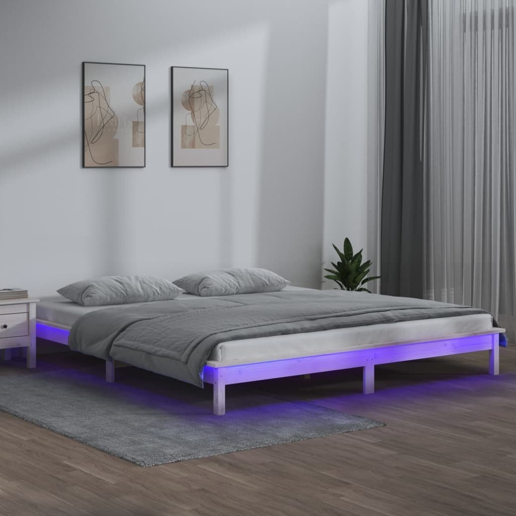 Фото - Ліжко VidaXL Rama łóżka z LED, biała, 200x200 cm, lite drewno 
