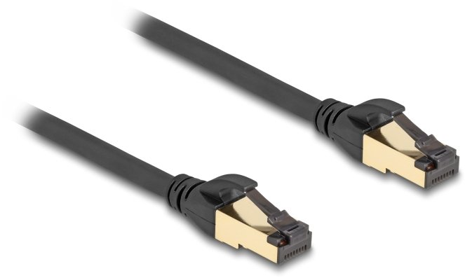Delock Kabel sieciowy RJ45 Cat.6A męski na męski S/FTP czarny 1 m z podstawowym kablem Cat.7 odpowiedni do użytku przemysłowego i zewnętrznego
