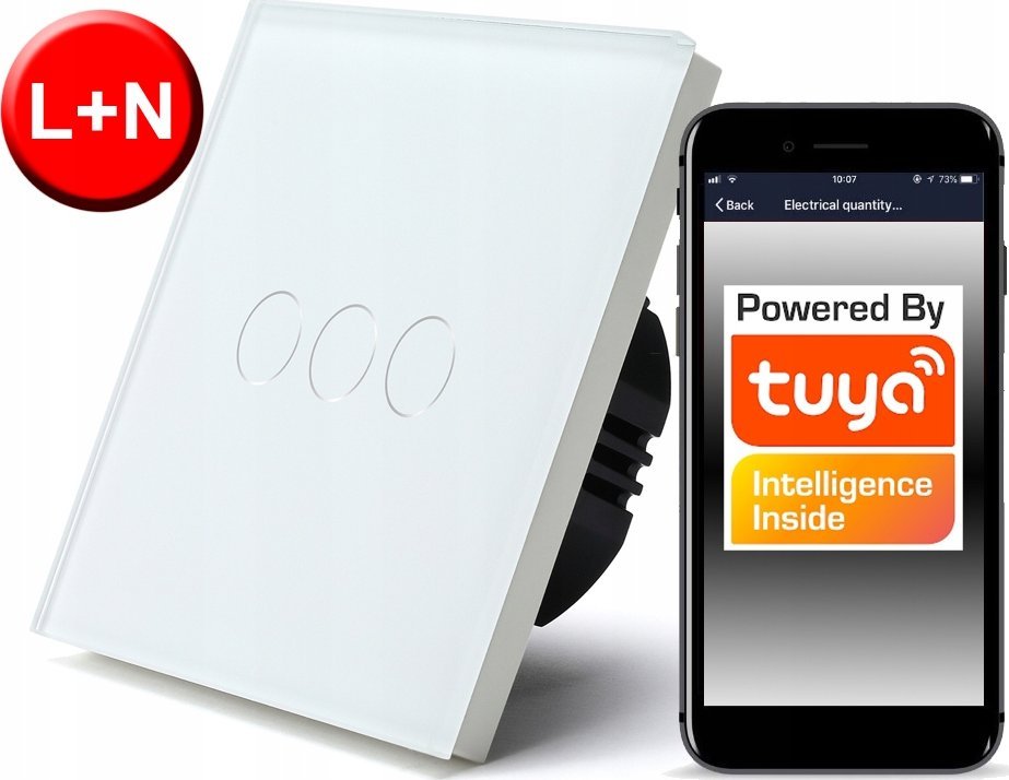 RTX Włącznik Dotykowy WiFi TUYA 3obw. biały # L+N