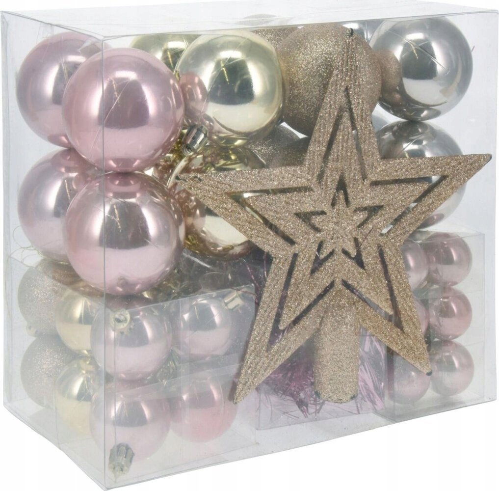 Dekoracja świąteczna Christmas Gifts 54 ELEMENTY DO DEKORACJI BOMBKI CZUBEK CHAMPAGNE PINK