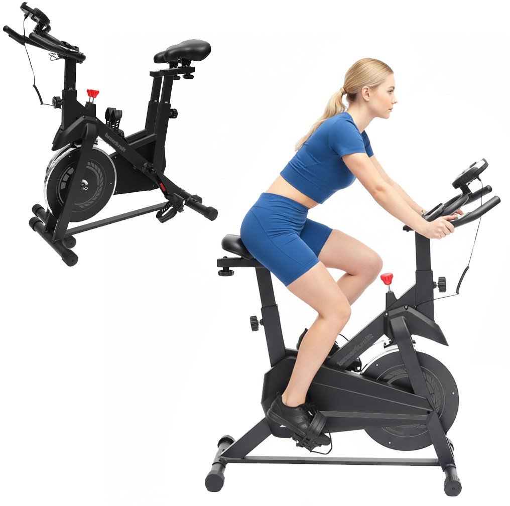 Rower stacjonarny Bauerkraft Rower treningowy cardio domowy stacjonarny koło zamachowe 4kg szary