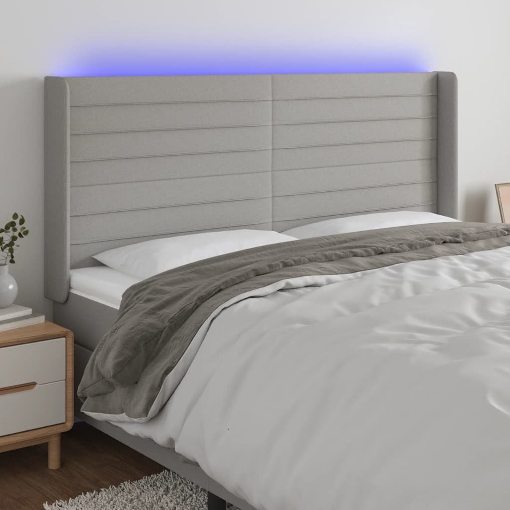 Фото - Інші меблі VidaXL Zagłówek do łóżka z LED, jasnoszary, 203x16x118/128 cm, tkan 